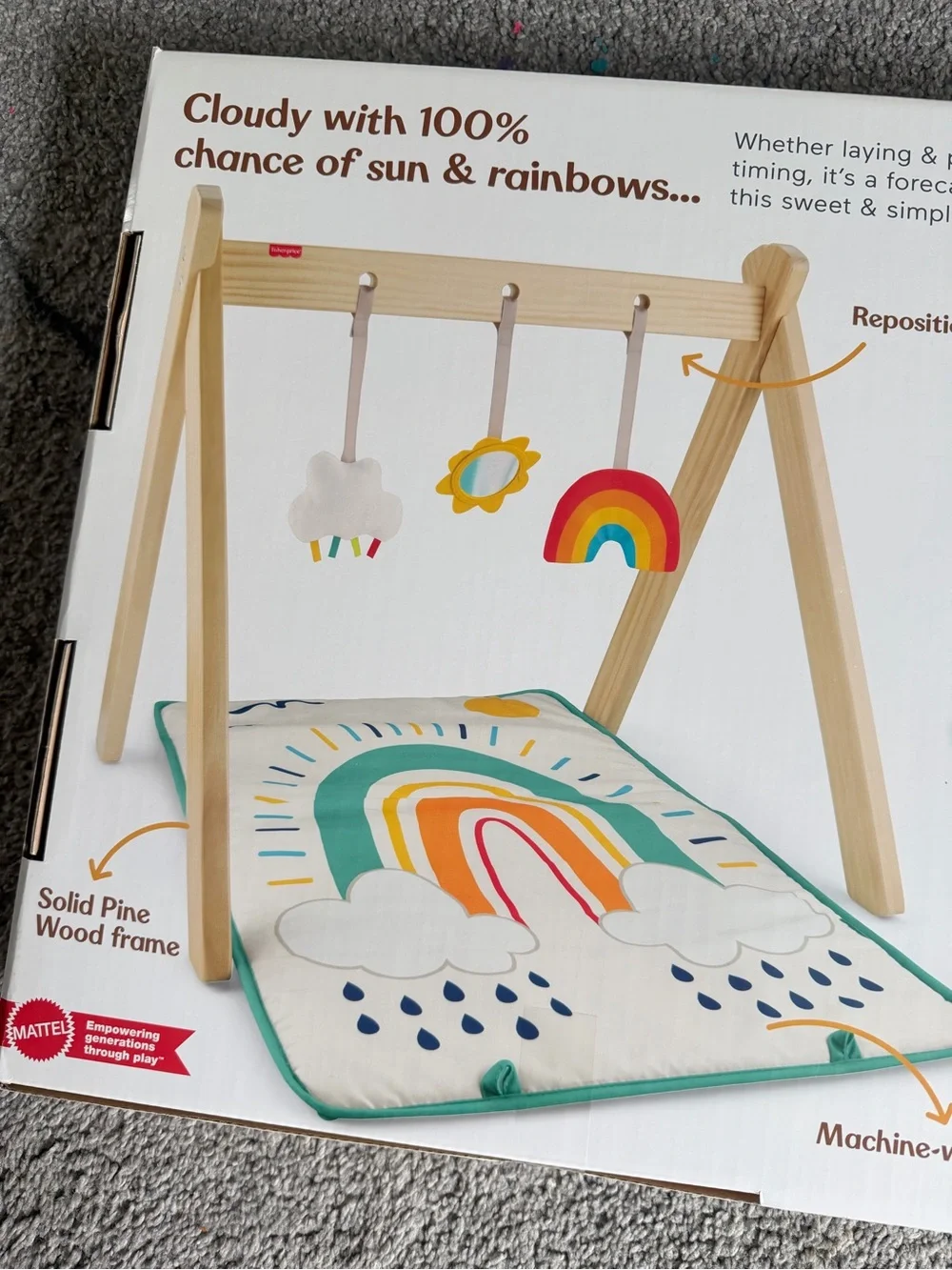 Fisher-Price Natural Wood Activity Gym with Rainbow & Yellow Accents